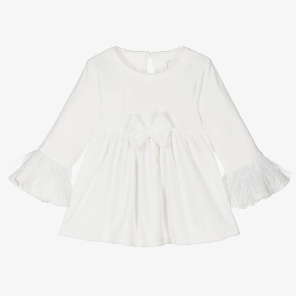 Jamiks - Girls Ivory Velour Bow Dress | Childrensalon