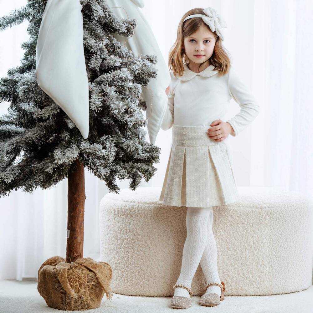 Jamiks-Girls Ivory Velour Top & Tweed Skirt Set | Childrensalon Outlet