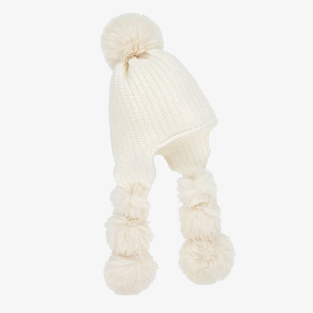 Jamiks-قبعة صوف عاجية للبنات مع بوم بوم | Childrensalon Outlet