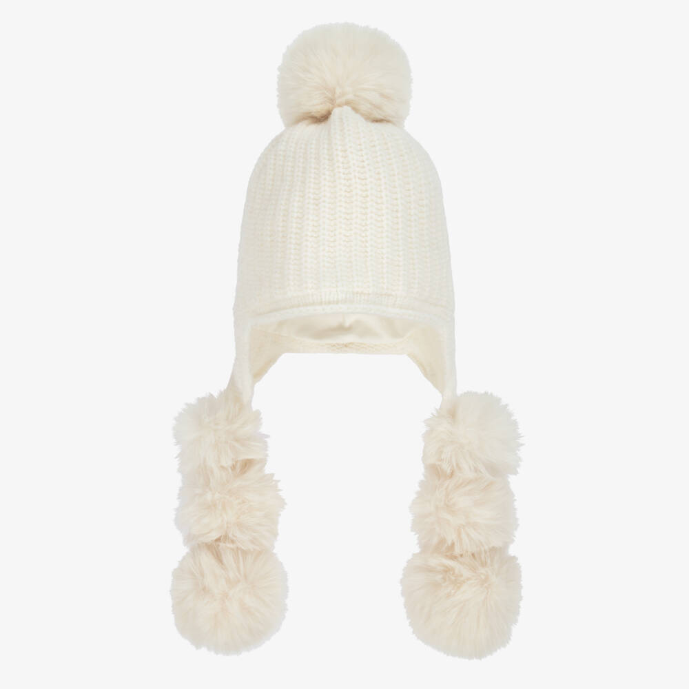 Jamiks-قبعة صوف عاجية للبنات مع بوم بوم | Childrensalon Outlet