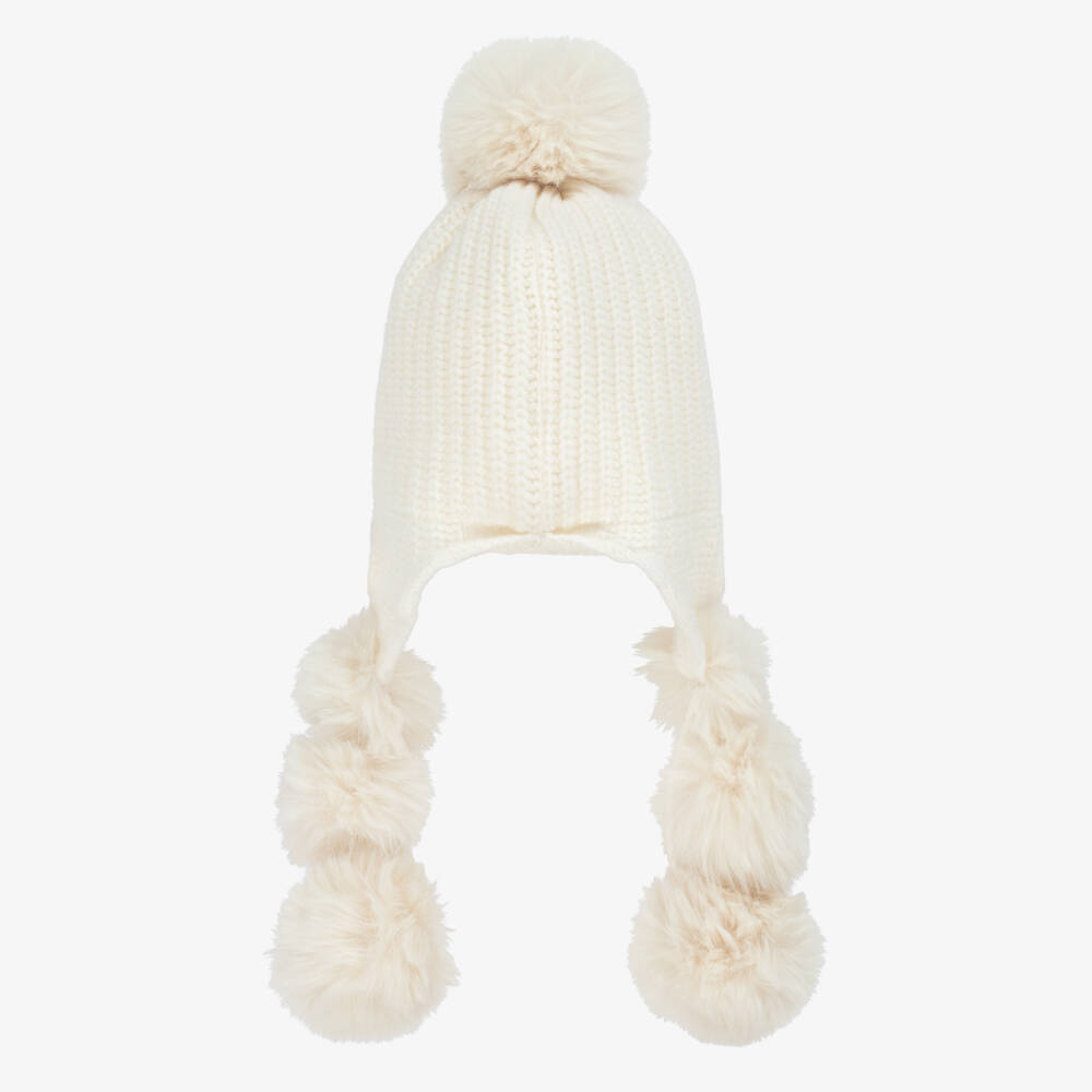 Jamiks-قبعة صوف عاجية للبنات مع بوم بوم | Childrensalon Outlet