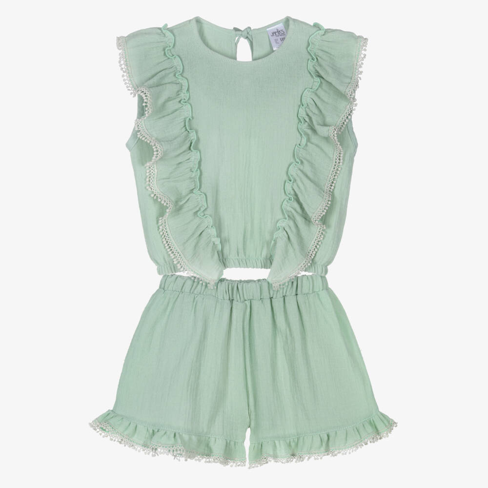 Jamiks-Girls Mint Green Cheesecloth Ruffled Shorts Set | Childrensalon Outlet