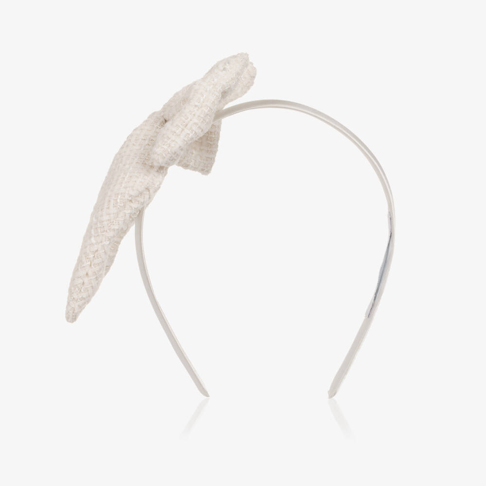 Jamiks-Girls Pale Ivory Tweed Bow Hairband | Childrensalon Outlet