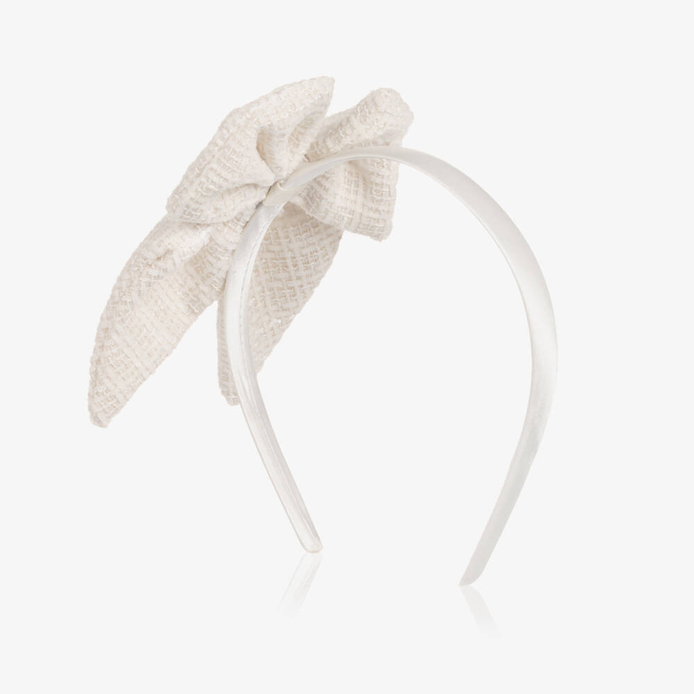 Jamiks-Girls Pale Ivory Tweed Bow Hairband | Childrensalon Outlet