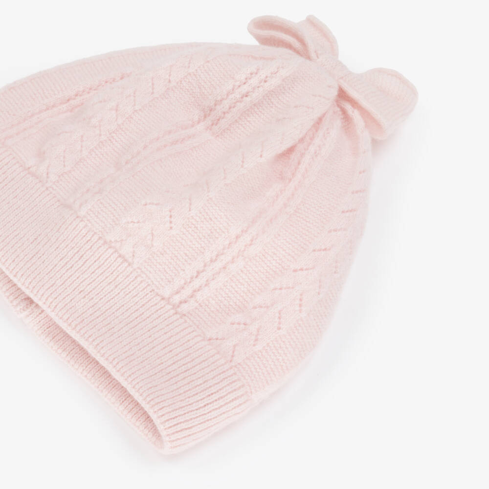 Jamiks-Girls Pale Pink Patterned-Knit Hat with Bow | Childrensalon Outlet