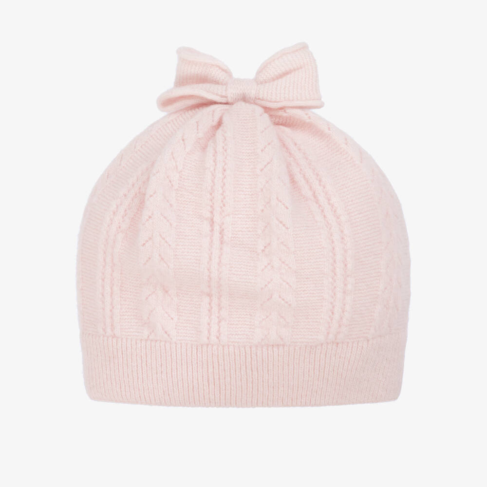 Jamiks-Girls Pale Pink Patterned-Knit Hat with Bow | Childrensalon Outlet