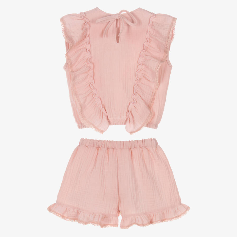 Jamiks-Girls Pink Cheesecloth Shorts Set with Ruffles | Childrensalon Outlet