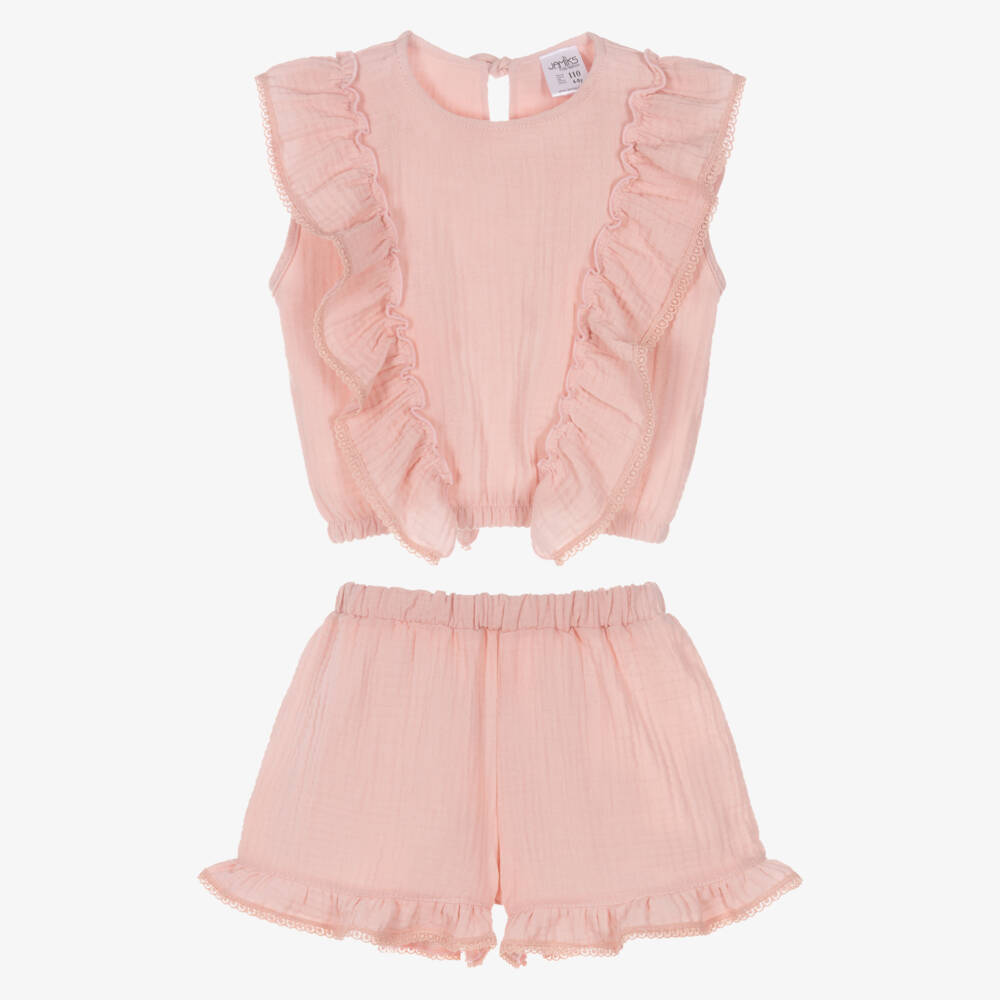 Jamiks-Girls Pink Cheesecloth Shorts Set with Ruffles | Childrensalon Outlet