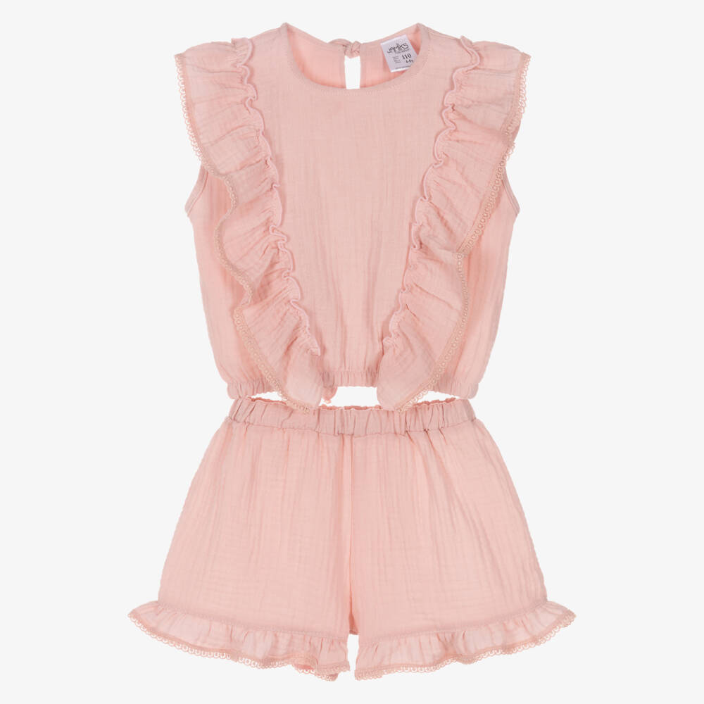 Jamiks-Girls Pink Cheesecloth Shorts Set with Ruffles | Childrensalon Outlet