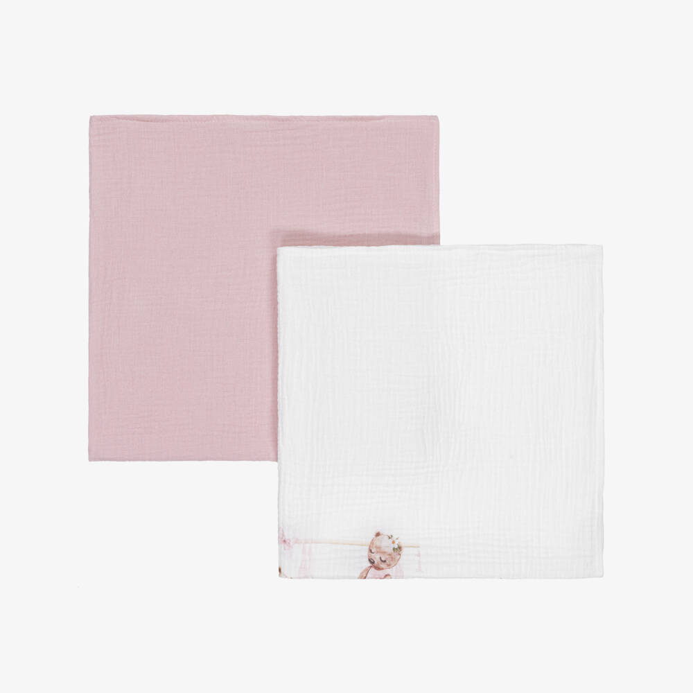 Jamiks-Girls Pink Cotton Ballerina Bear Muslin Cloths (2 Pack) | Childrensalon Outlet