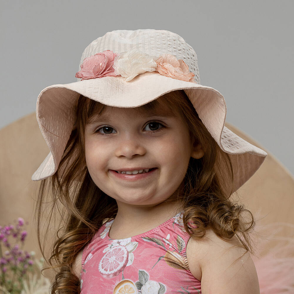 Jamiks-Girls Pink Cotton Floral Sun Hat | Childrensalon Outlet