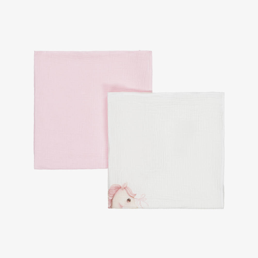 Jamiks-Girls Pink Cotton Flying Horse Muslin Cloths (2 Pack) | Childrensalon Outlet