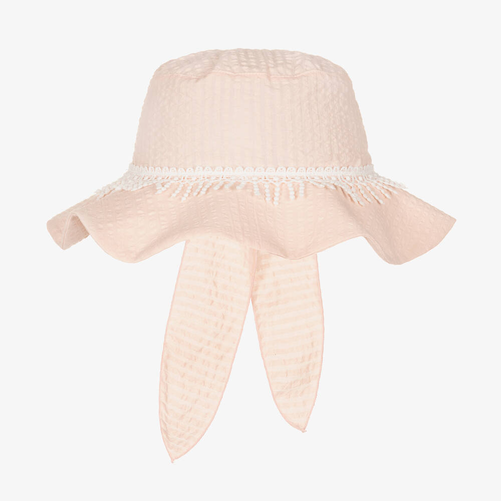 Jamiks-Girls Pink Cotton Seersucker Hat | Childrensalon Outlet
