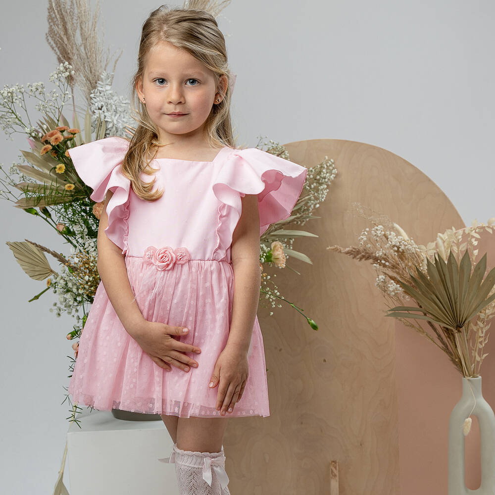 Jamiks-Girls Pink Cotton & Tulle Dress | Childrensalon Outlet