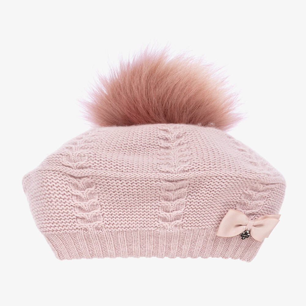 Jamiks - Girls Pink Faux Fur Pom-Pom Beret | Childrensalon