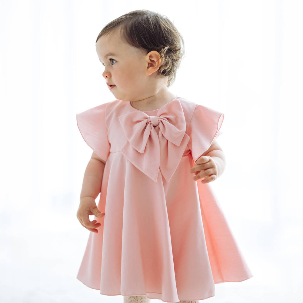 Jamiks-Girls Pink Floaty Dress with Oversized Bow | Childrensalon Outlet