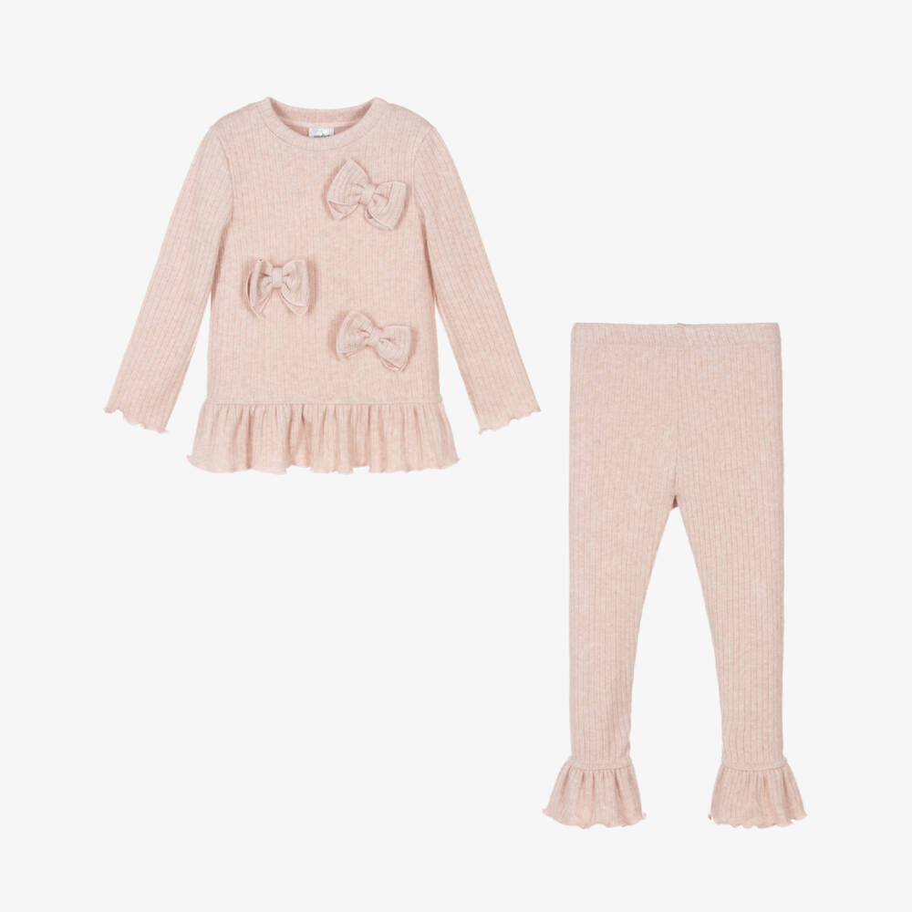 Jamiks-Girls Pink Knitted Leggings Set with Bows | Childrensalon Outlet