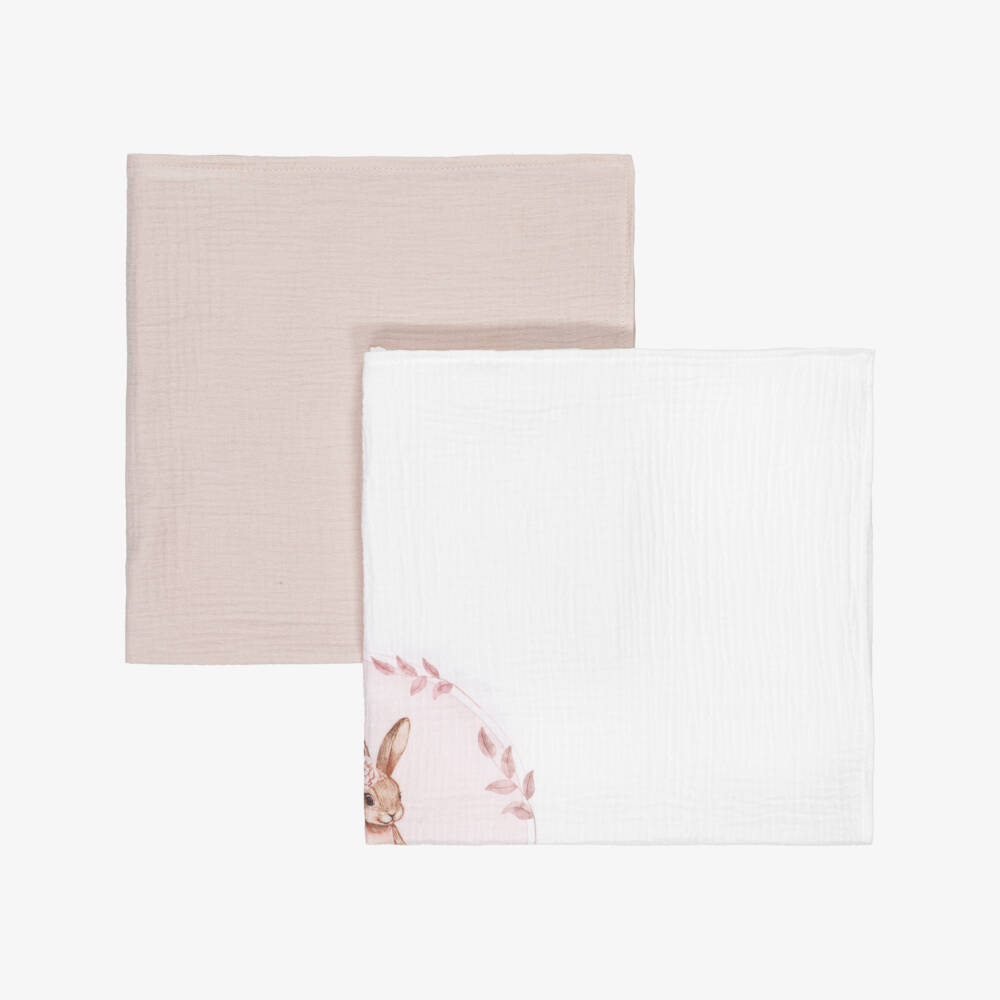 Jamiks-Girls Pink Organic Cotton Bunny Muslin Cloths (2 Pack) | Childrensalon Outlet