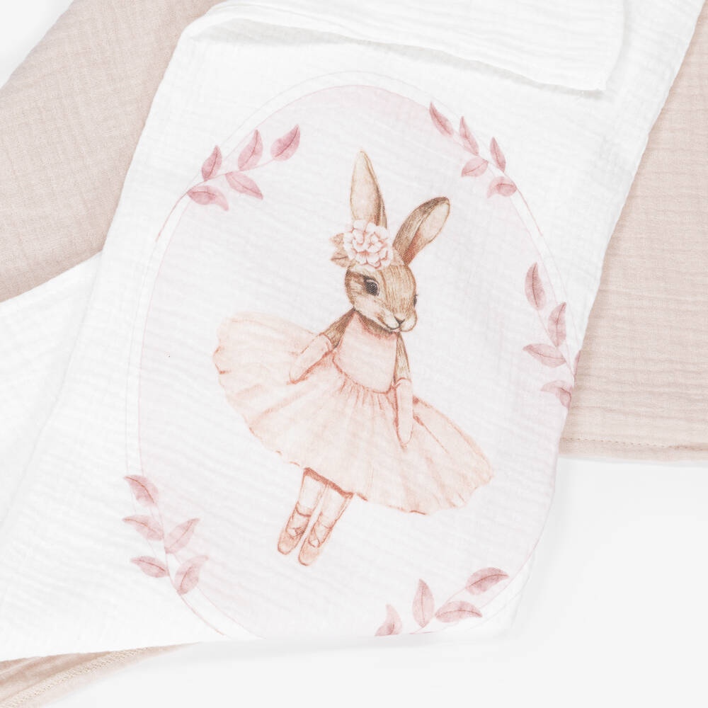 Jamiks-Girls Pink Organic Cotton Bunny Muslin Cloths (2 Pack) | Childrensalon Outlet