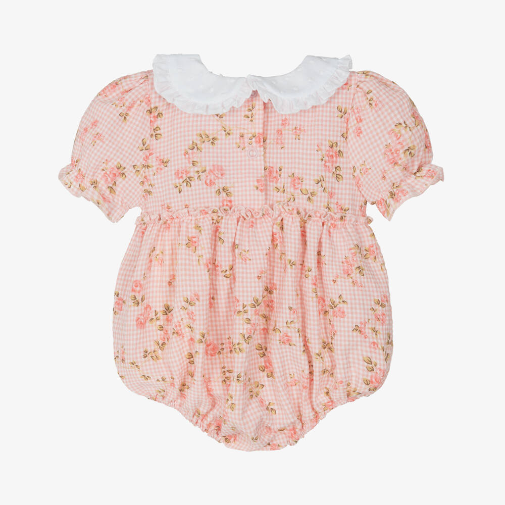 Jamiks-Girls Pink Seersucker Floral Romper | Childrensalon Outlet