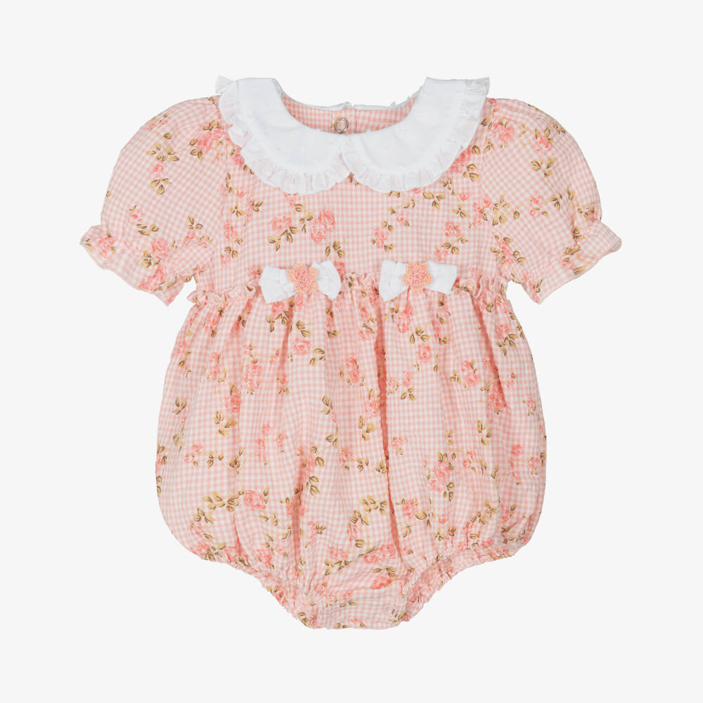 Jamiks-Girls Pink Seersucker Floral Romper | Childrensalon Outlet
