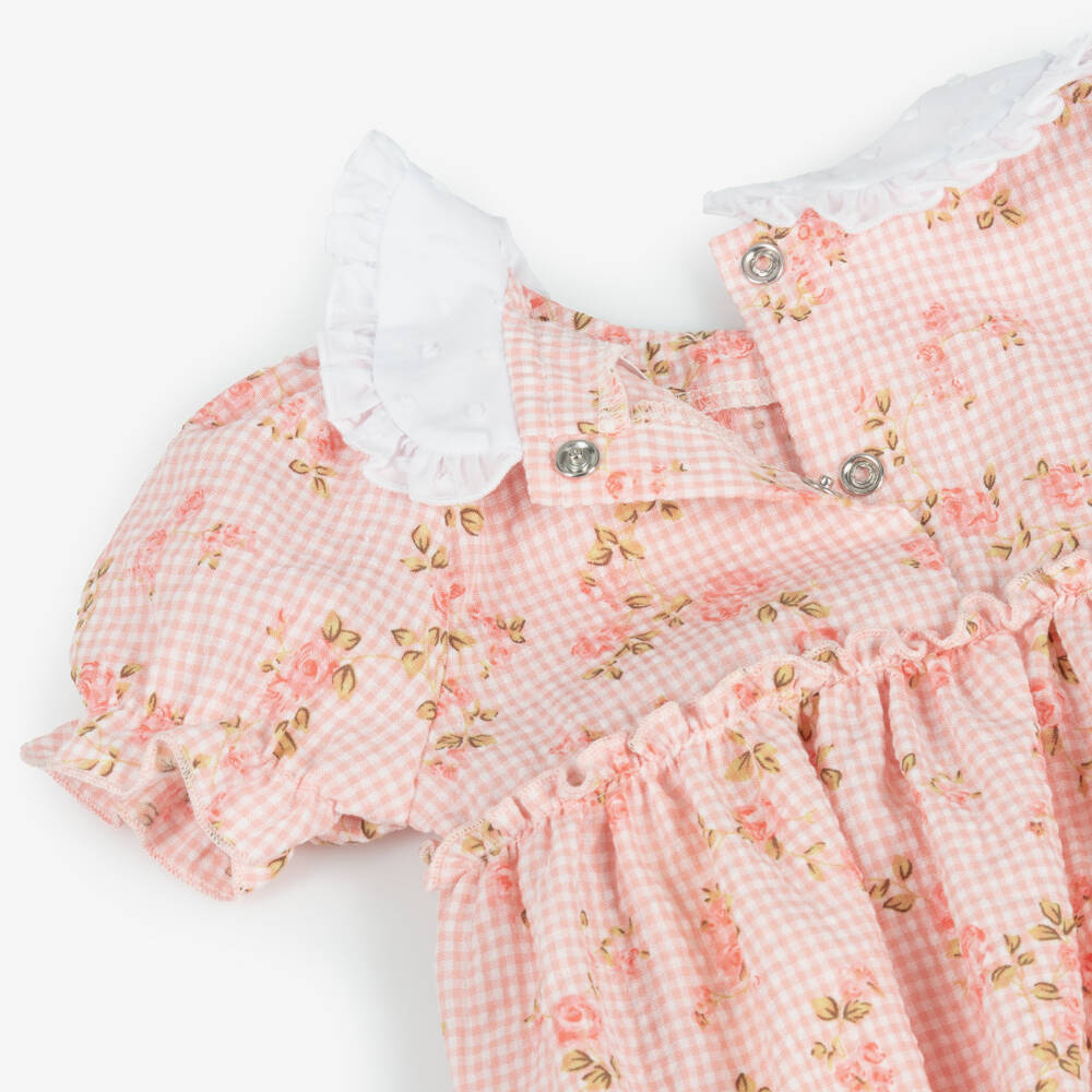 Jamiks-Girls Pink Seersucker Floral Romper | Childrensalon Outlet