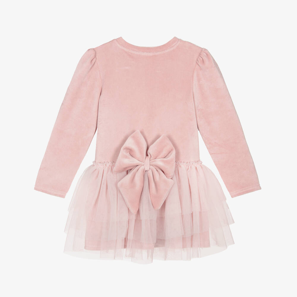 Jamiks-Girls Pink Velour Bow Dress with Tulle Skirt | Childrensalon Outlet