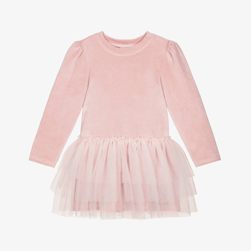 Jamiks-Girls Pink Velour Bow Dress with Tulle Skirt | Childrensalon Outlet