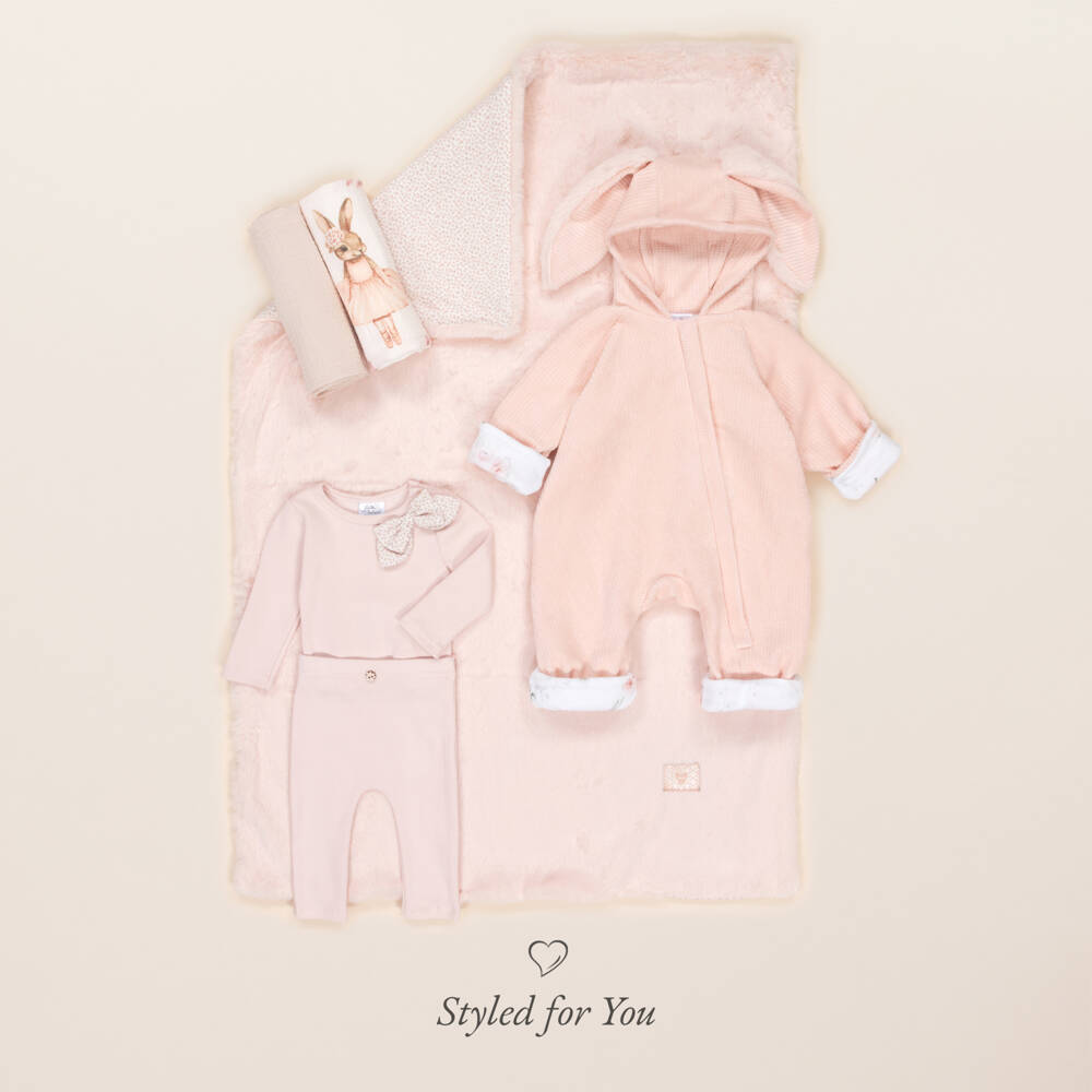 Jamiks-Girls Pink Velour Bunny Ears Pramsuit | Childrensalon Outlet