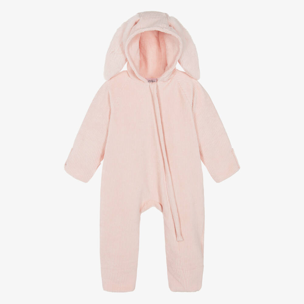 Jamiks-Girls Pink Velour Bunny Ears Pramsuit | Childrensalon Outlet