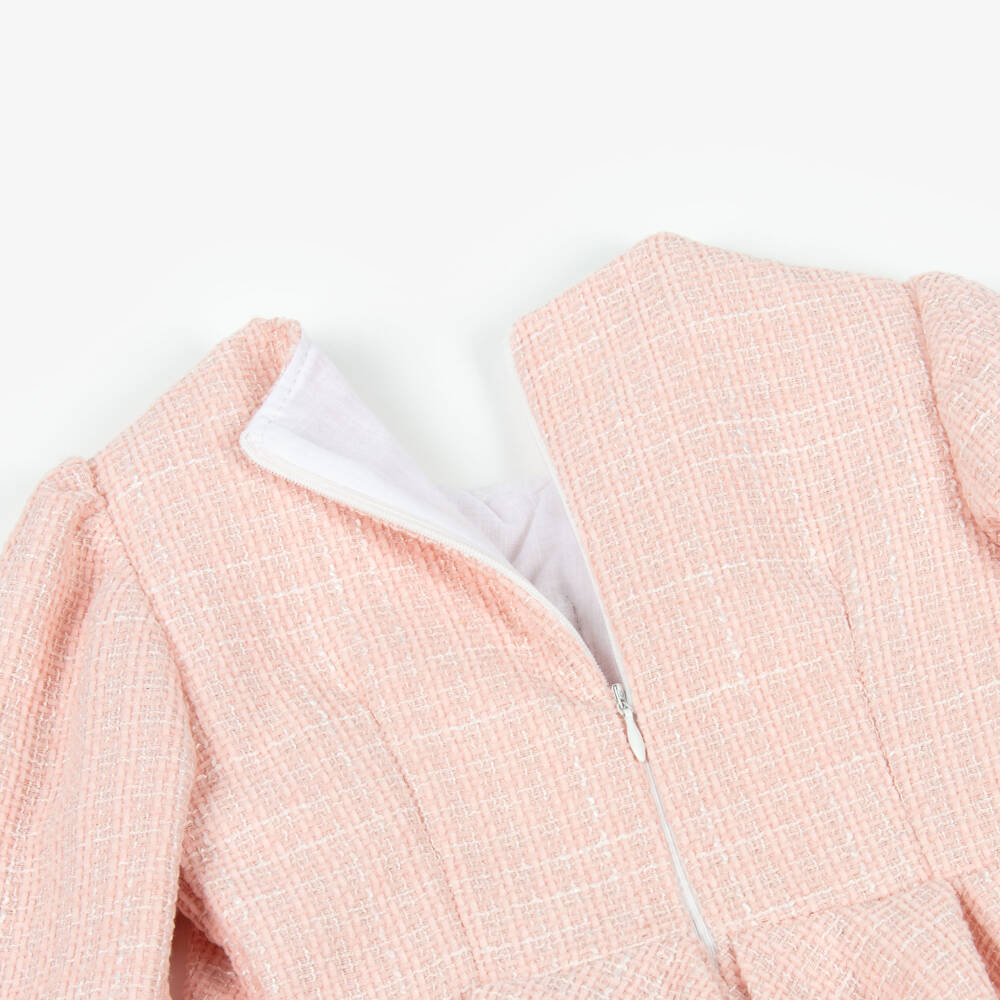 Jamiks-Girls Pleated Pink Tweed Bow Dress | Childrensalon Outlet
