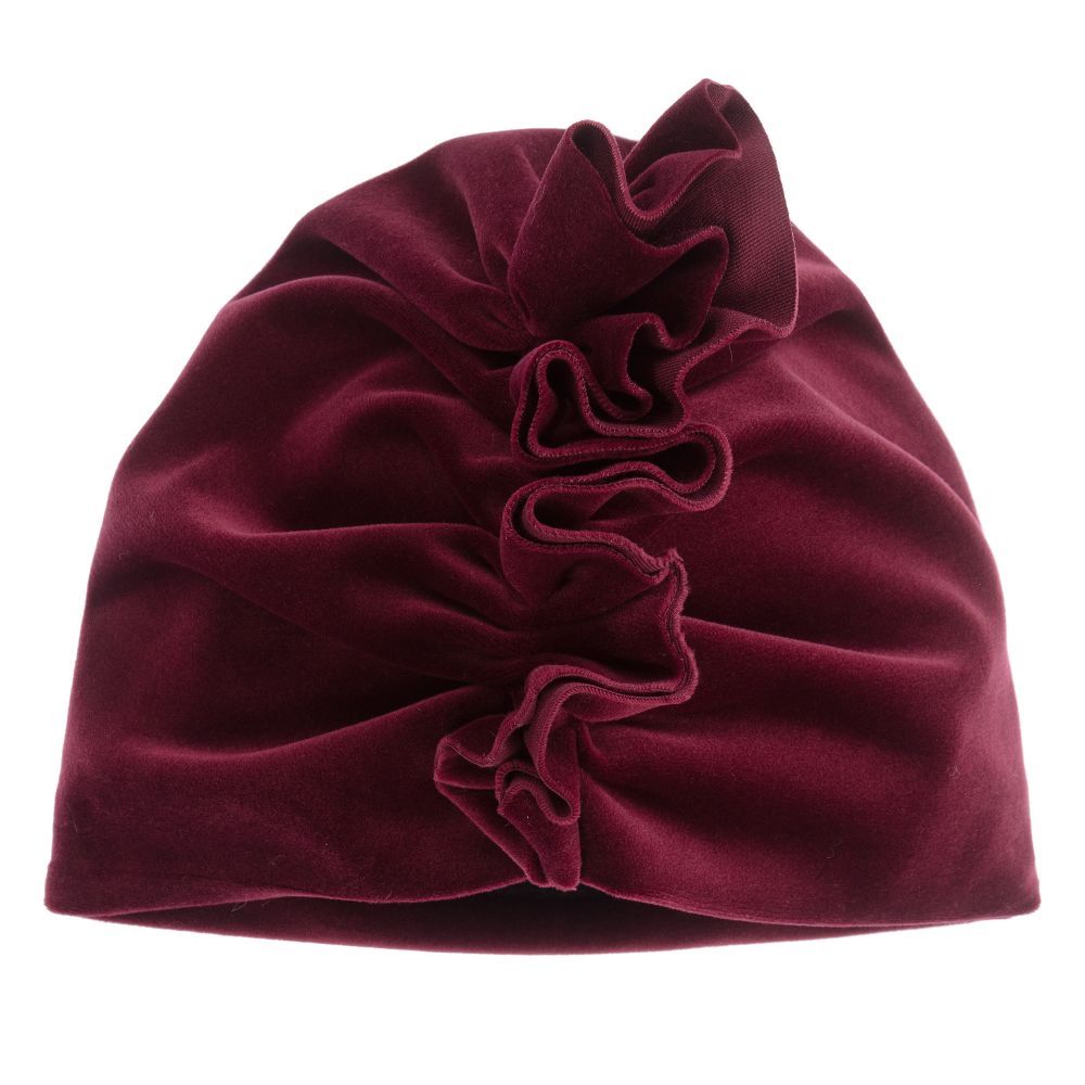 Jamiks-قبعة توربان قطن قطيفة لون أحمر للبنات | Childrensalon Outlet
