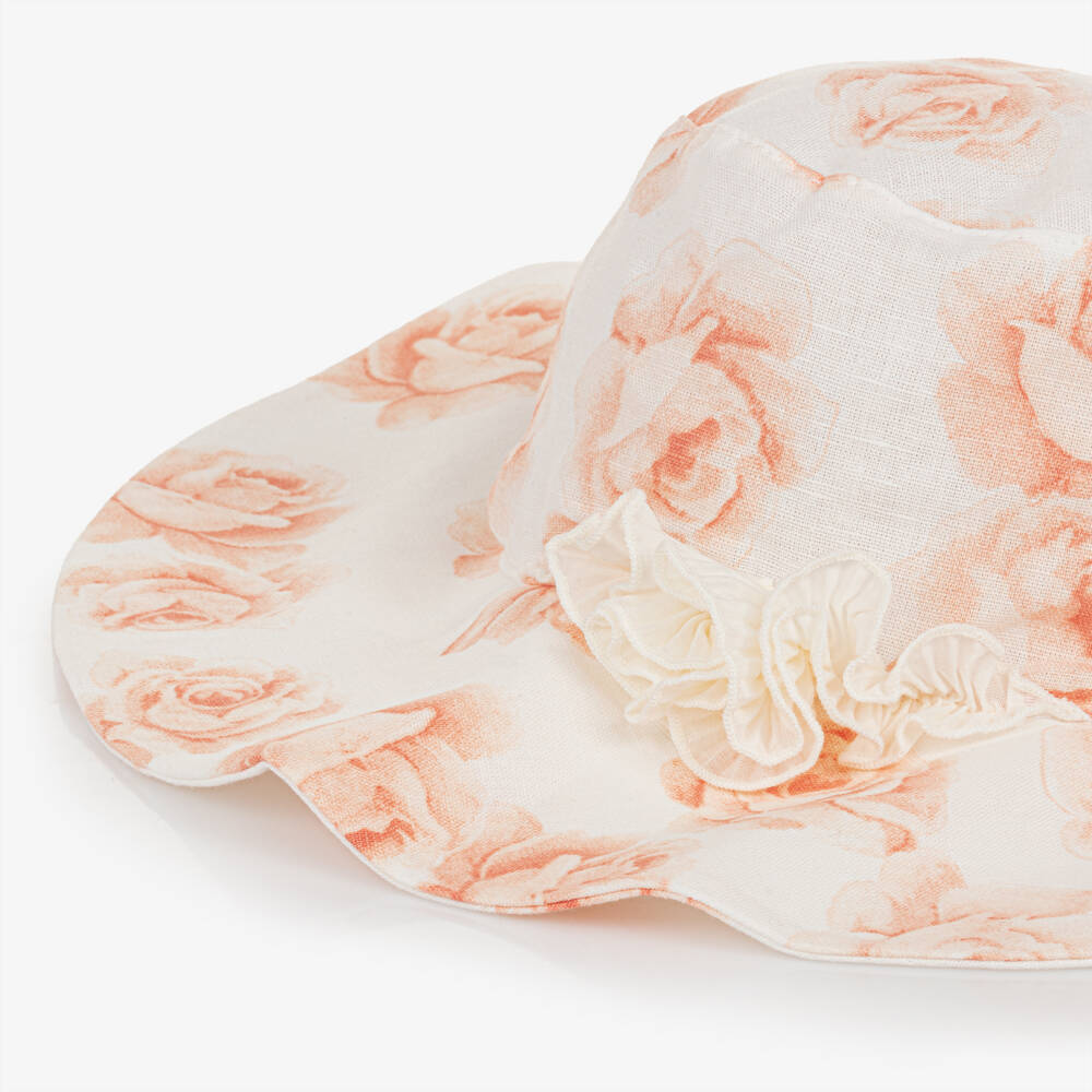 Jamiks-Girls Rose Patterned Linen Summer Hat | Childrensalon Outlet