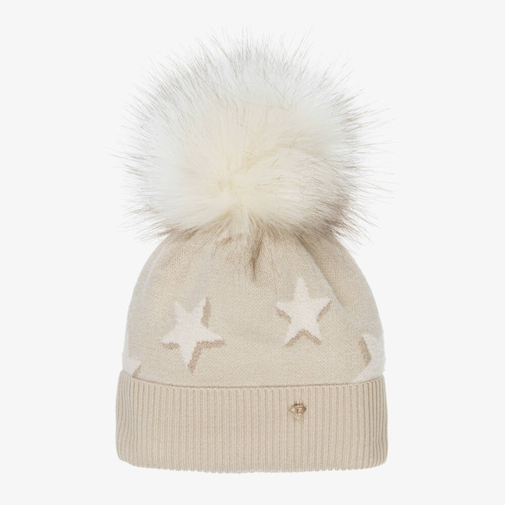 Jamiks-Girls Soft Beige Starry Pom Hat | Childrensalon Outlet