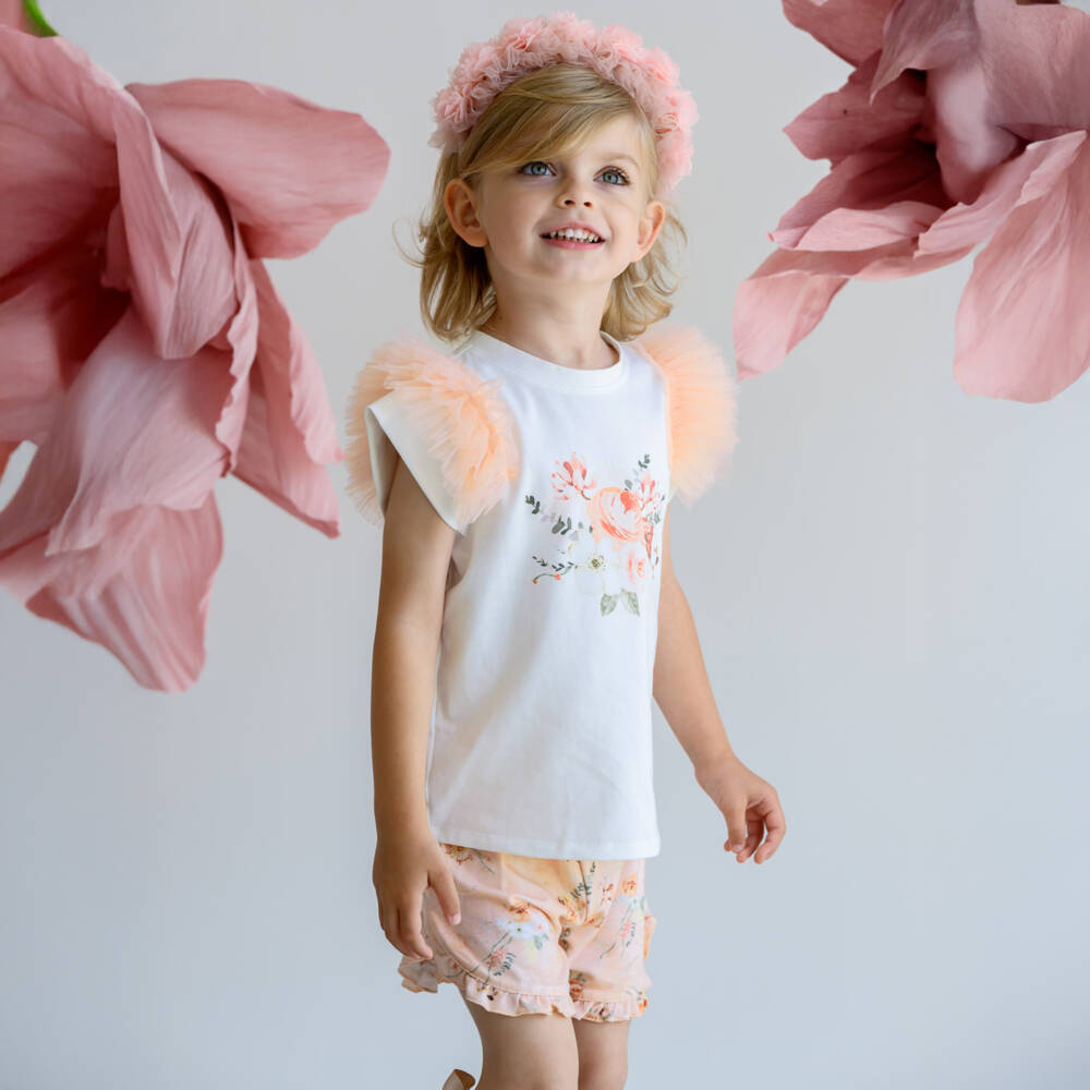 Jamiks-Girls Tulle-Trimmed Floral Short Ensemble | Childrensalon Outlet