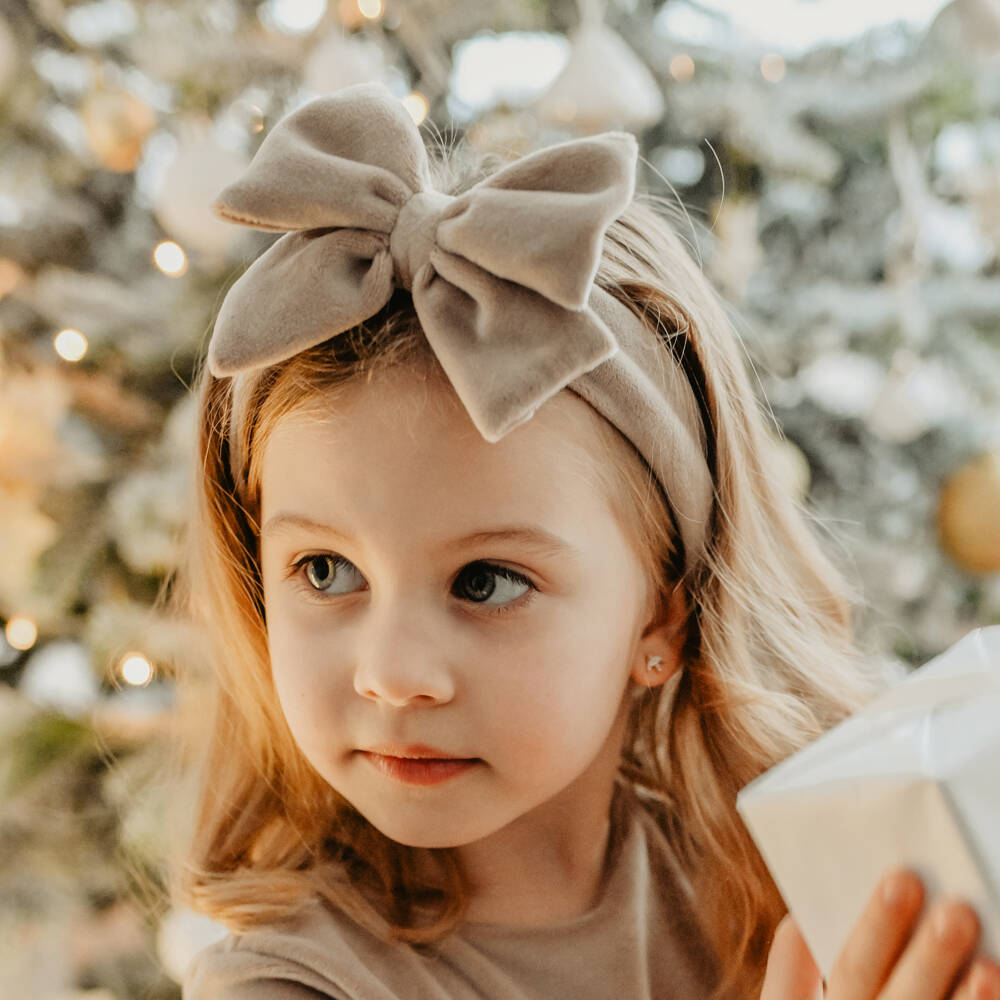 Jamiks-Girls Velour Beige Bow Hairband | Childrensalon Outlet