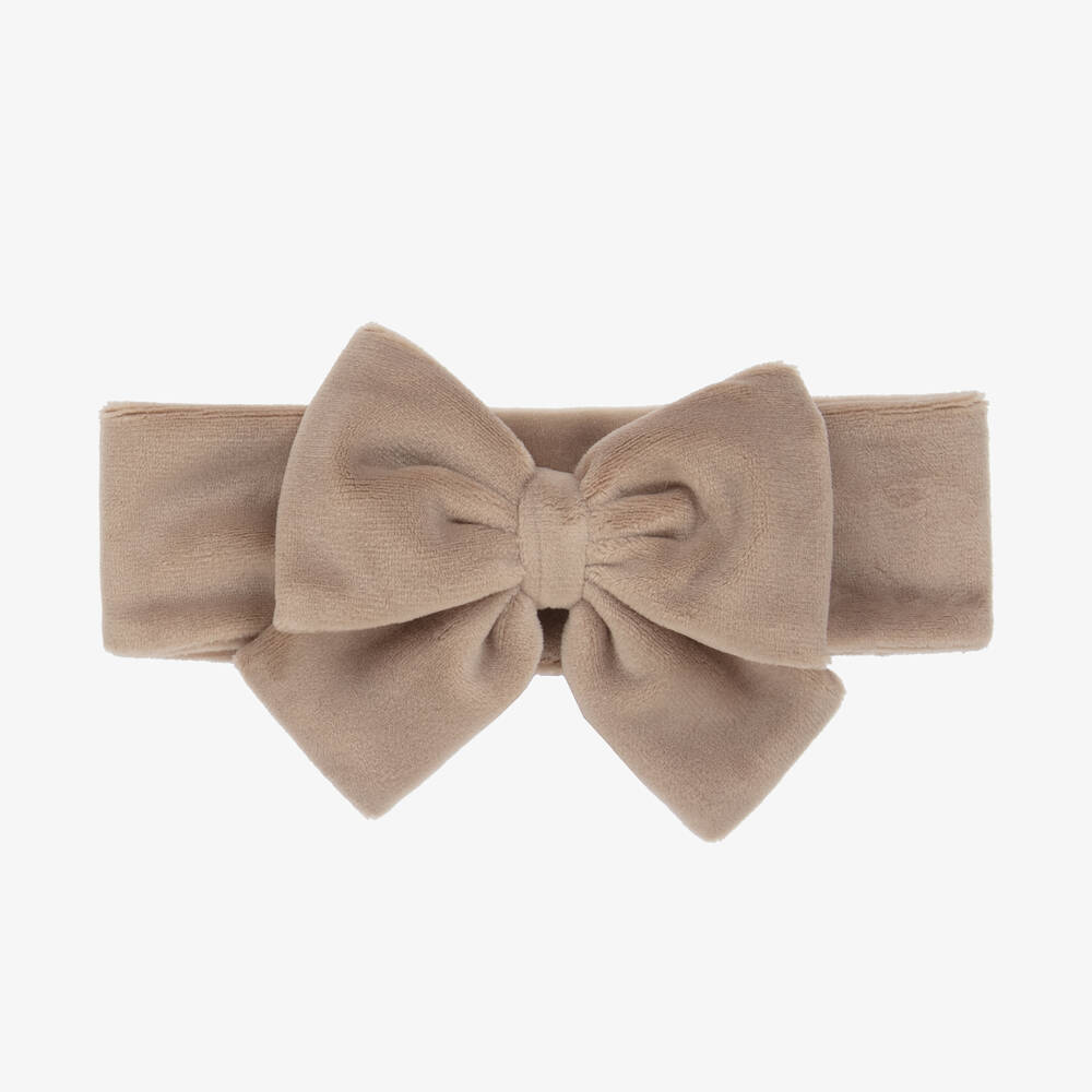 Jamiks-Girls Velour Beige Bow Hairband | Childrensalon Outlet