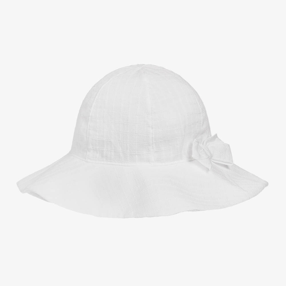Jamiks - Girls White Cotton Sun Hat | Childrensalon