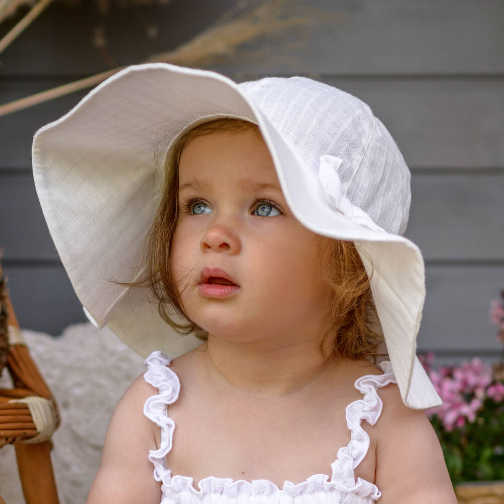 Jamiks Girls White Cotton Sun Hat