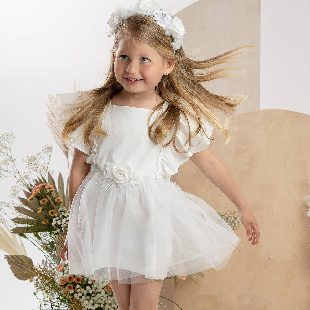 Jamiks-Girls White Organic Cotton & Tulle Dress | Childrensalon Outlet