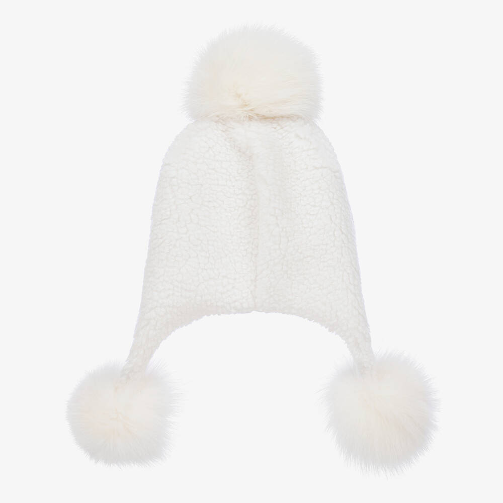 Jamiks-Girls White Sherpa Pom-Pom Hat | Childrensalon Outlet