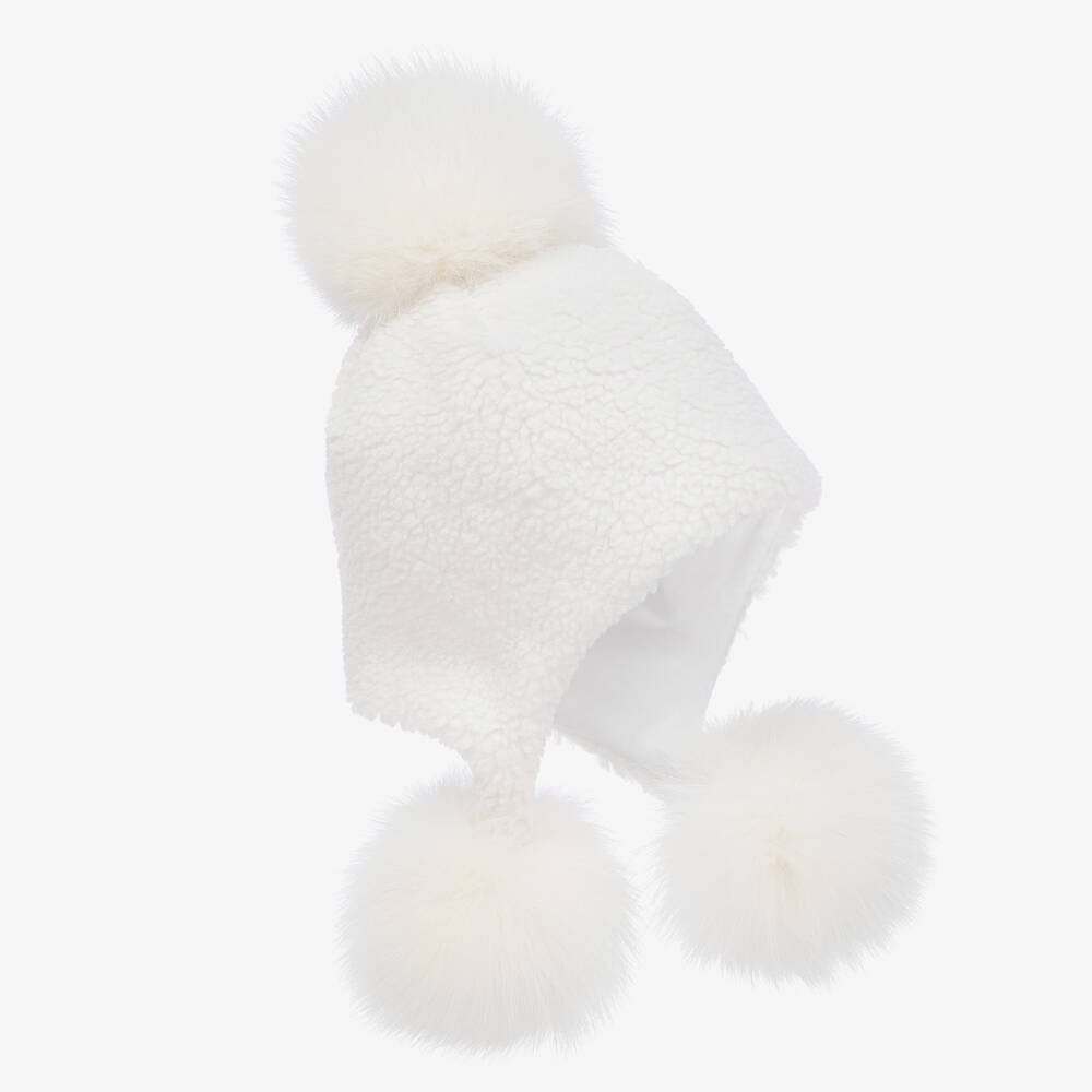Jamiks-Girls White Sherpa Pom-Pom Hat | Childrensalon Outlet