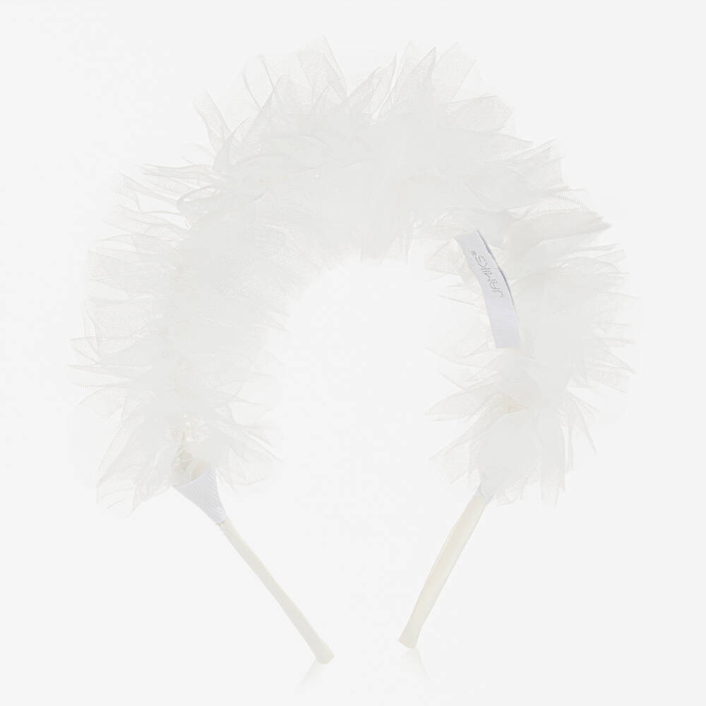 Jamiks-Girls White Tulle Ruffle Hairband | Childrensalon Outlet