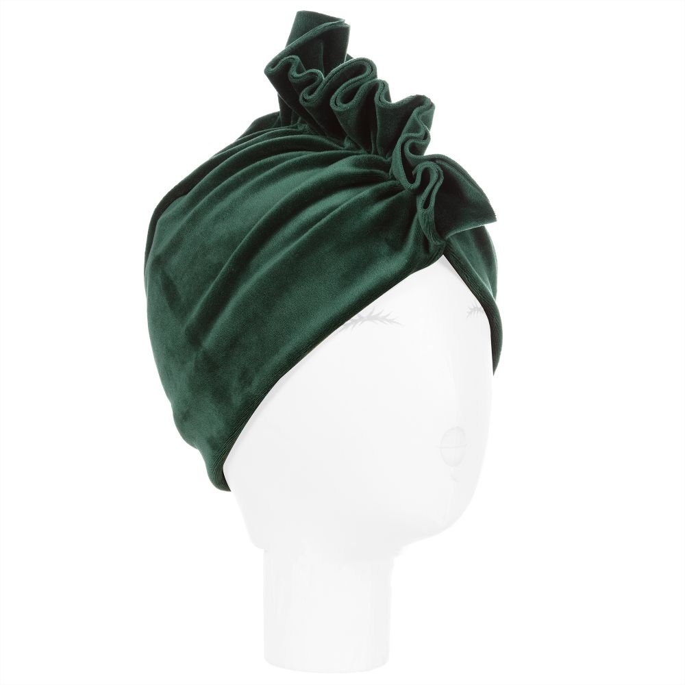 Jamiks - قبعة توربان قطيفة لون أخضر للبنات | Childrensalon