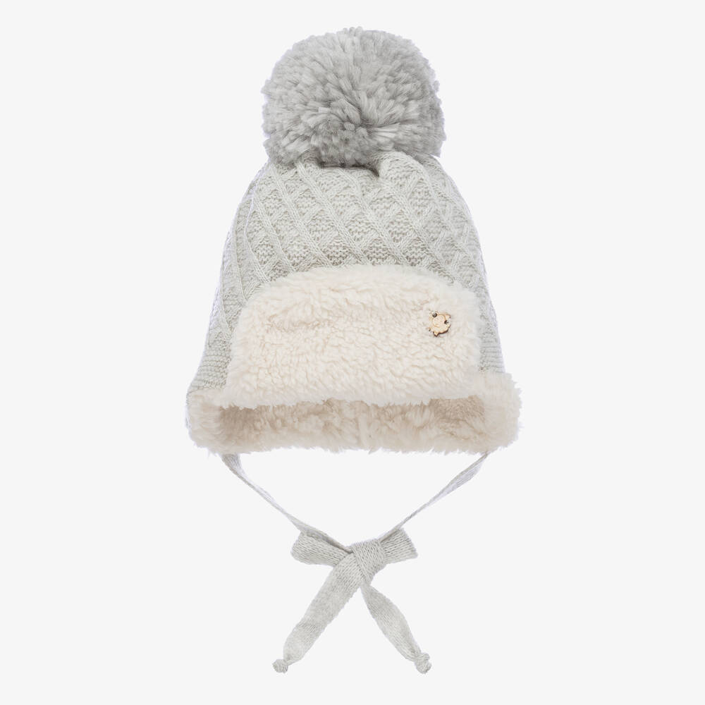 Jamiks - Grey Knit & Sherpa Pom-Pom Baby Hat | Childrensalon