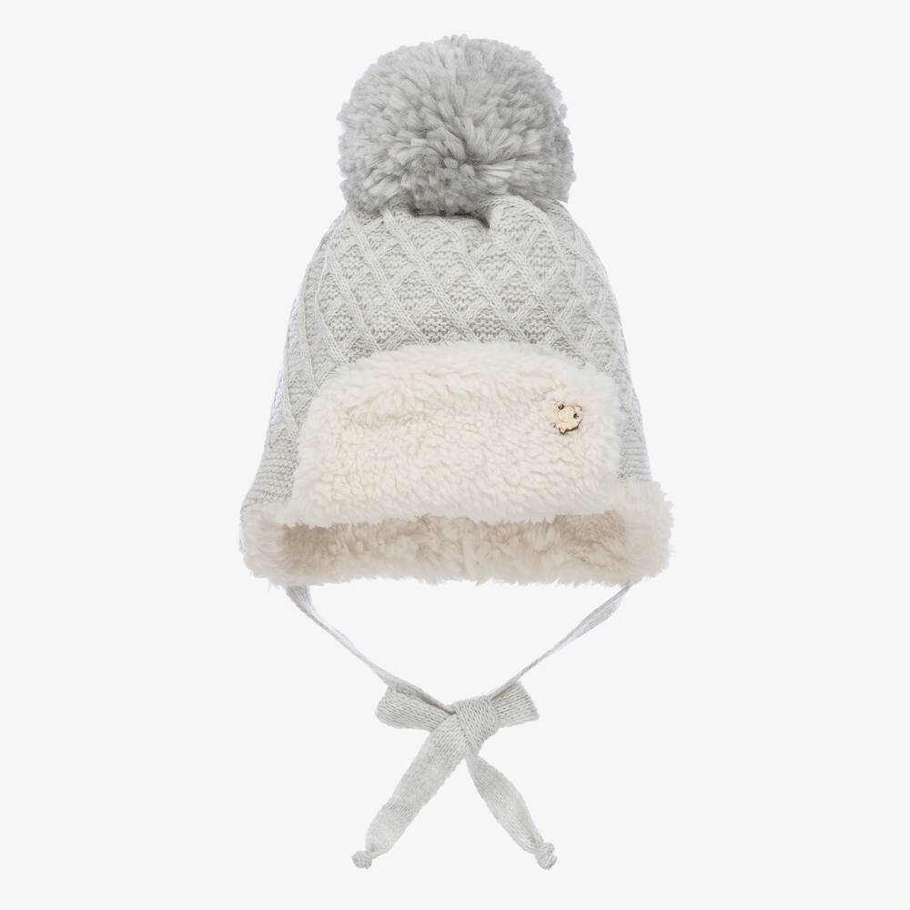 Jamiks - Bonnet gris à pompon en Sherpa bébé | Childrensalon