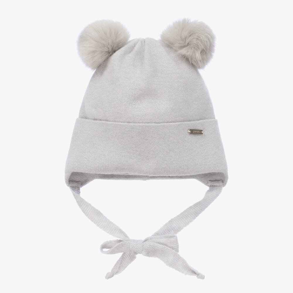 Jamiks - Bonnet bébé gris à pompons | Childrensalon