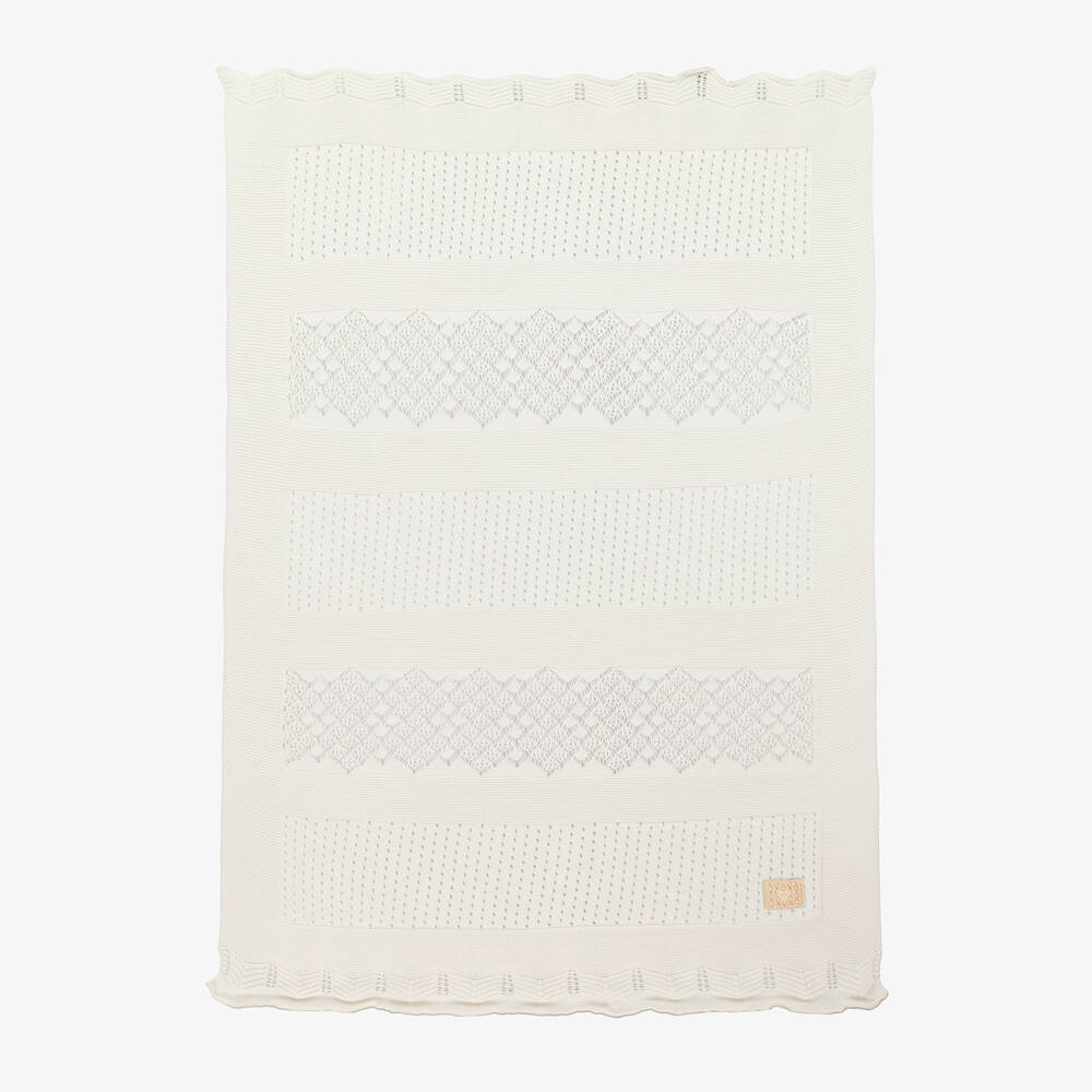 Jamiks - Ivory Cotton Knitted Blanket (100cm) | Childrensalon