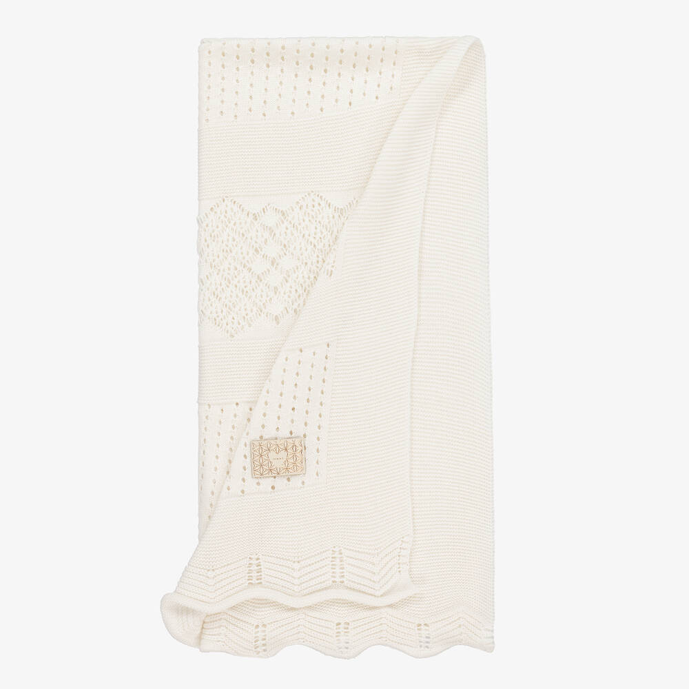 Jamiks-Ivory Cotton Knitted Blanket (100cm) | Childrensalon Outlet