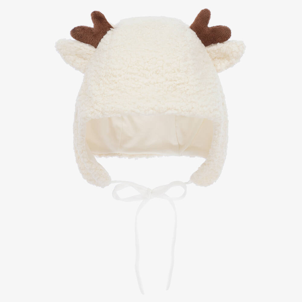Jamiks - Ivory Cotton Sherpa Reindeer Baby Hat | Childrensalon